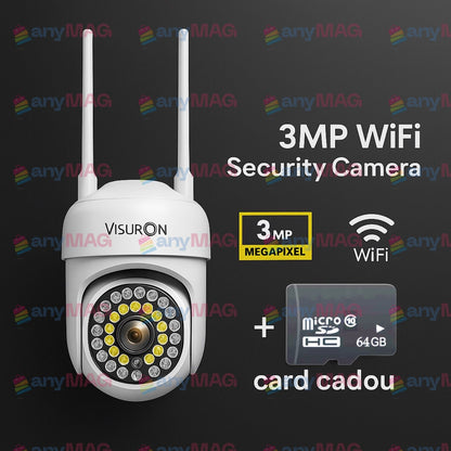 Set 5 Camere Supraveghere WiFi 3MP, IP66, PTZ 360°, Night Vision Full Color – Exterior/Interior + 5 Carduri 64GB CADOU | VISURON