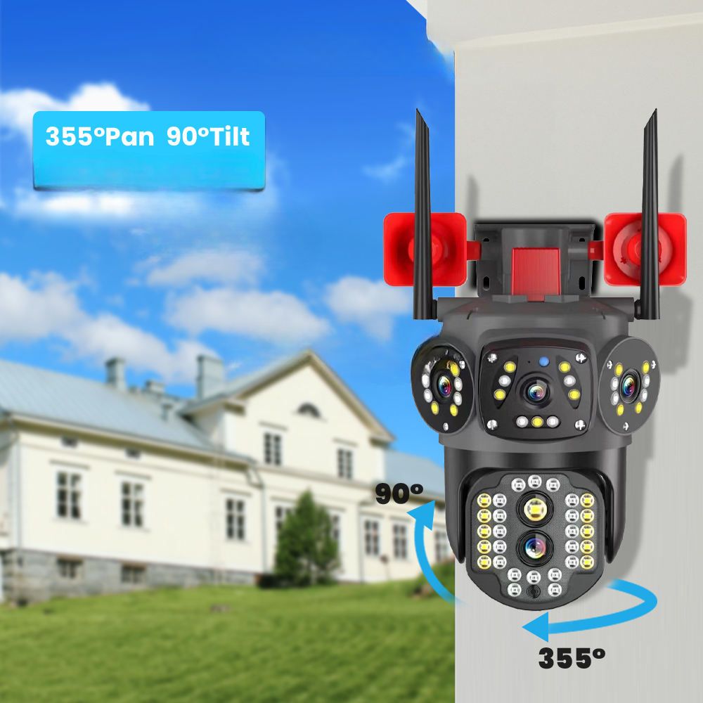 Cameră de supraveghere tripla 4G cu alarmă dublă – 10MP Ultra HD, zoom 10X