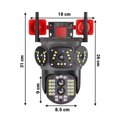 Cameră de supraveghere tripla 4G cu alarmă dublă – 10MP Ultra HD, zoom 10X