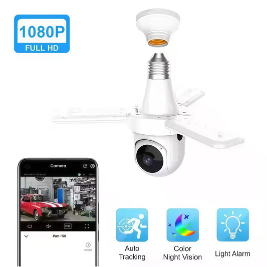 Camera Supraveghere Tip Bec E27 3MP HD WiFi, Rotire 360° PTZ, Vedere Nocturna Color + IR, Detectare Miscare, Audio Bidirectional, Stocare Card SD, Camera Securitate Interior/Exterior