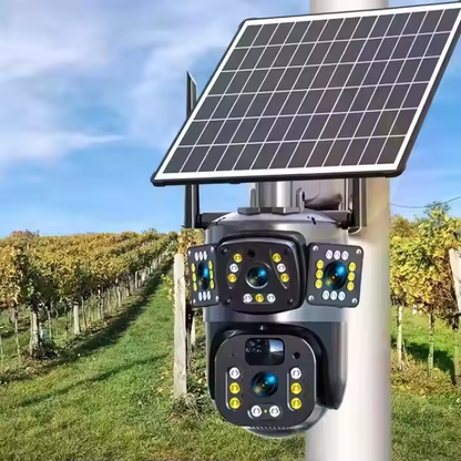 Cameră de Supraveghere 4G cu Panou Solar, Dual Lens PTZ 4MP Full HD, Zoom 10X, Night Vision Color, AI Tracking și Audio Bidirecțional