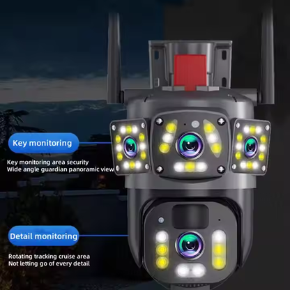 Cameră de Supraveghere 4G cu Panou Solar, Dual Lens PTZ 4MP Full HD, Zoom 10X, Night Vision Color, AI Tracking și Audio Bidirecțional