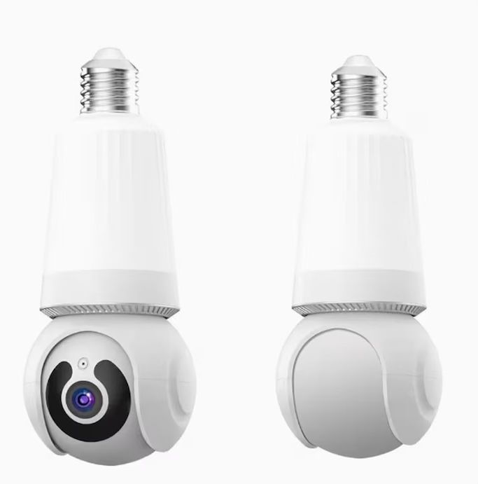 Cameră de supraveghere Wi-Fi tip bec E27 pentru interior, 3MP HD, cu alarmă, detectare mișcare și card 64GB CADOU
