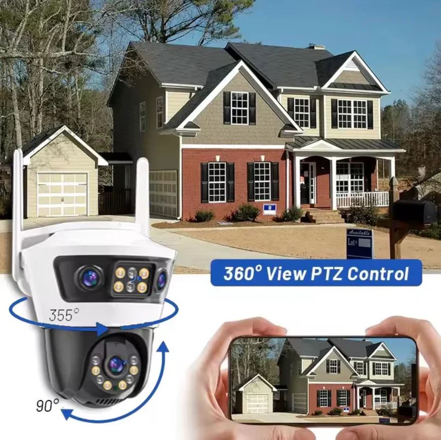 Camera Supraveghere WiFi Exterior 9MP cu 3 Lentile, PTZ 355°, Color Night Vision, Auto Tracking, Audio Bidirecțional, IP66, Aplicație Yoosee | Jortan