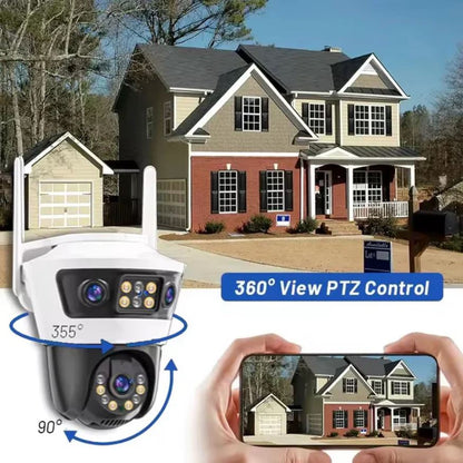 Camera Supraveghere WiFi Exterior 9MP cu 3 Lentile, PTZ 355°, Color Night Vision, Auto Tracking, Audio Bidirecțional, IP66, Aplicație Yoosee | Jortan