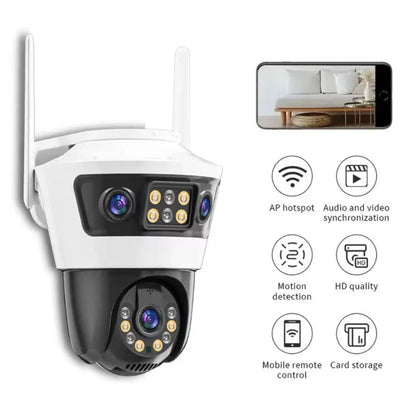 Camera Supraveghere WiFi Exterior 9MP cu 3 Lentile, PTZ 355°, Color Night Vision, Auto Tracking, Audio Bidirecțional, IP66, Aplicație Yoosee | Jortan