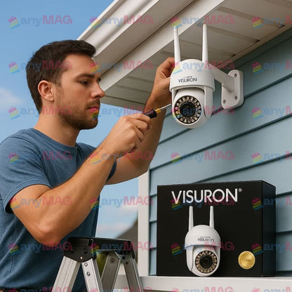 Cameră Supraveghere WiFi 3MP, IP66, PTZ 360°, Night Vision Full Color – Exterior/Interior + Card 64GB CADOU | VISURON