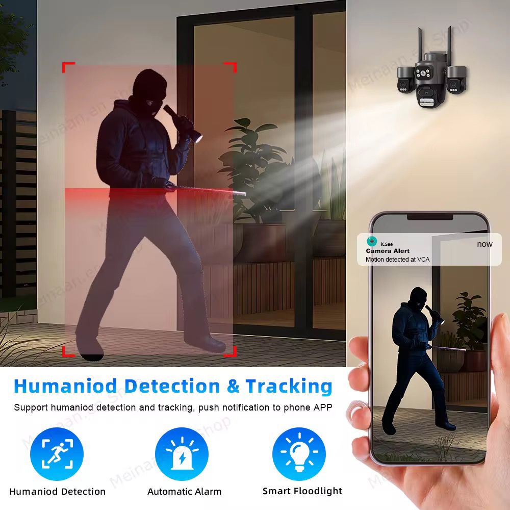Cameră de securitate AI exterior 3MP 4K – Dome cu vedere nocturnă color și urmărire