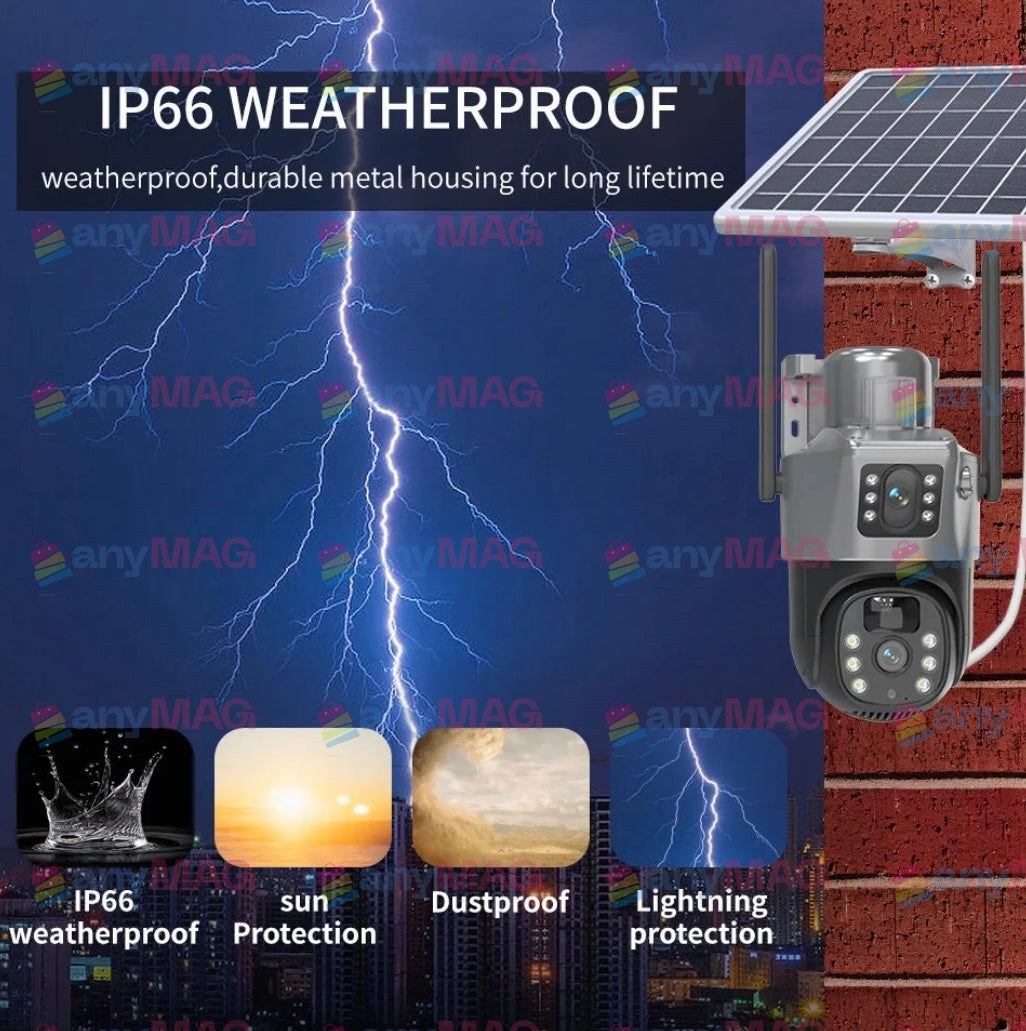 Cameră Supraveghere 4K 4G cu Panou Solar – Dubla Lentilă, 360°, Zoom 10X + Card 64GB CADOU!