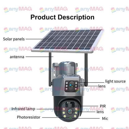 Set Două Camere Supraveghere 4K 4G cu Panou Solar – Dubla Lentilă, 360°, Zoom 10X + Două Carduri 64GB CADOU!