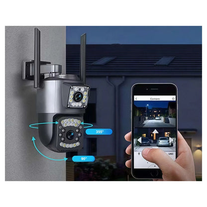 Cameră de Supraveghere WiFi 6MP Dual Lens – Rotire 355°, Vedere Nocturnă Color & IR, Audio Bidirecțional, Detectare Mișcare, IP66, Control Aplicație