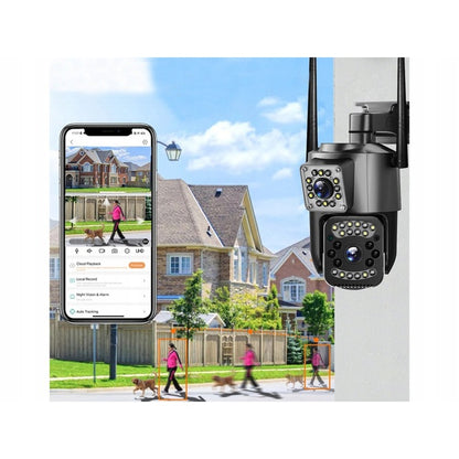 Cameră de Supraveghere WiFi 6MP Dual Lens – Rotire 355°, Vedere Nocturnă Color & IR, Audio Bidirecțional, Detectare Mișcare, IP66, Control Aplicație