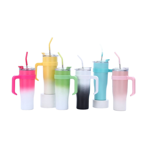 Cană Termos Mare cu Pai și Mâner, Pahar Termoizolant cu Capac Etanș, Design Degrade Modern, pentru Cafea, Apă și Băuturi RecI (6–12h)