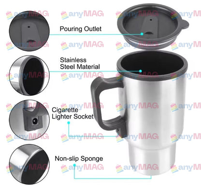 Cana Termos Electrică Auto 400 ml – Cafea și Ceai Cald Direct în Mașină, 12V