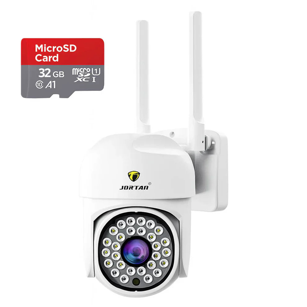 Cameră de Supraveghere WiFi Jortan JT-8161 – Full HD 1080P, Rotire 355°, Night Vision Color, Audio Bidirecțional, IP66, Card 32GB Inclus