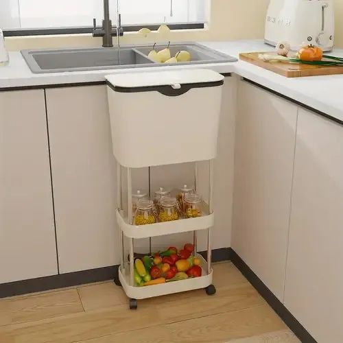 Cărucior Organizator Mobil cu 3 Niveluri și Roți, Raft Multifuncțional Slim pentru Bucătărie, Baie, Birou sau Living, Design Compact și Modern, Gri