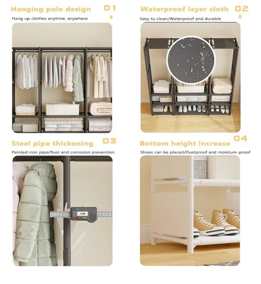Dulap Organizator pentru Haine cu Rafturi și Bară pentru Umerașe, 170 x 130 x 36 cm