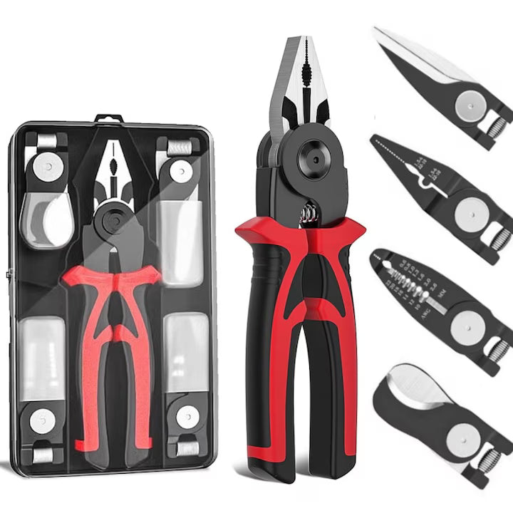 Set Clește Multifuncțional 5 în 1 Profesional – Clește, Foarfecă, Tăietor Cabluri, Sertizare & Decablare, Mâner Anti-Alunecare, Cutie Depozitare