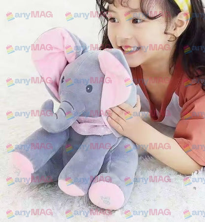 Elefănțel Interactiv din Plus – Cântă, Vorbește și Face „Cucu-Bau”, Mișcă Urechile, Muzical, 30 cm, Roz – Jucărie pentru Copii 1+