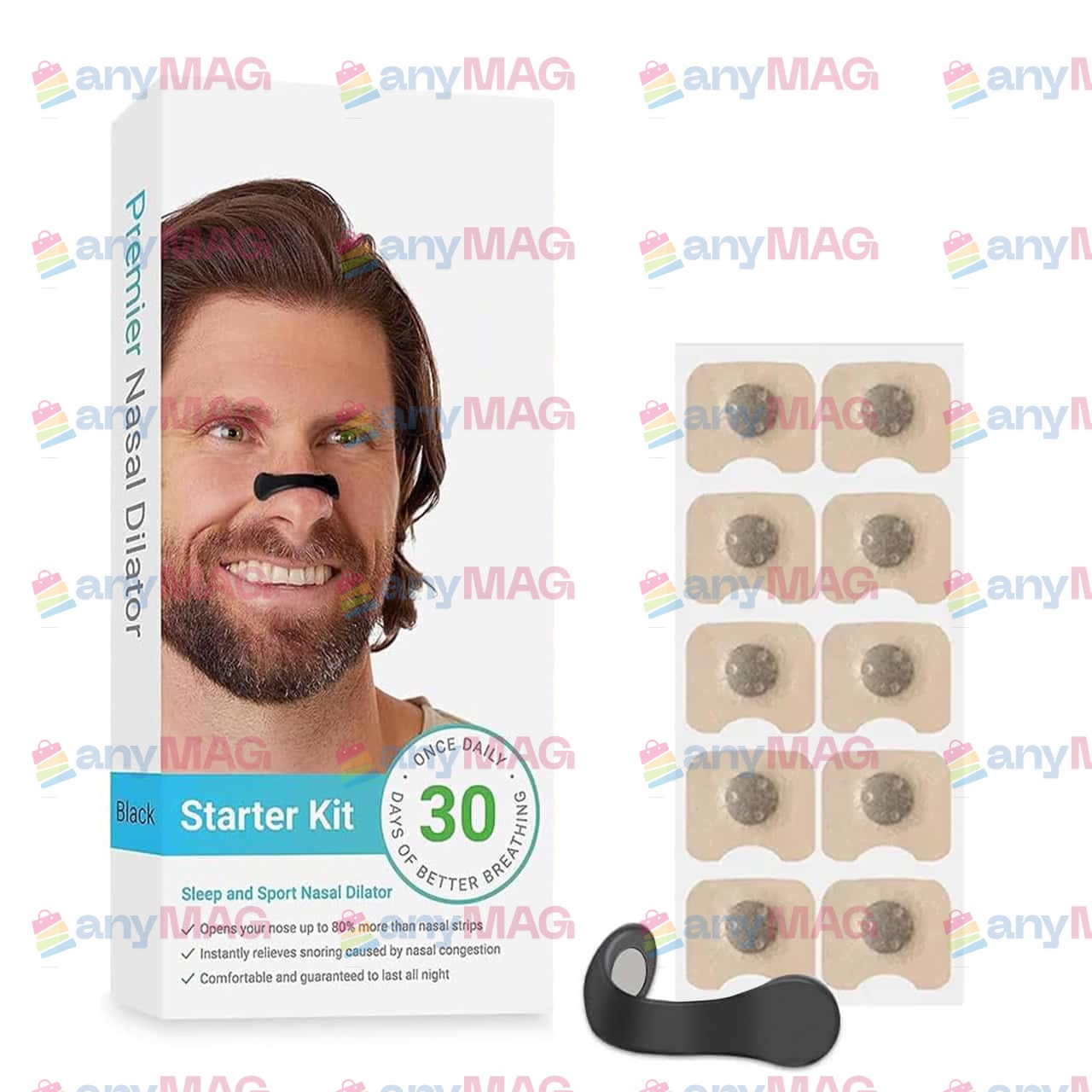 Set Dilatator Nazal Negru Intake Breathing pentru 15 Zile - Starter Kit pentru Respirație Ușoară și Reducerea Sforăitului