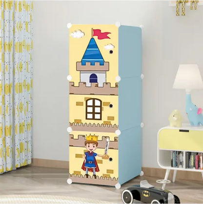 Dulap Modular pentru Copii Little Prince cu 3 Compartimente, Cadru Metalic si Panouri din Plastic, Organizator Haine si Jucarii, 37 x 37 x 111 cm
