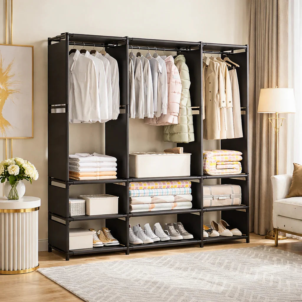 Dulap Organizator pentru Haine cu Rafturi și Bară pentru Umerașe, 170 x 130 x 36 cm