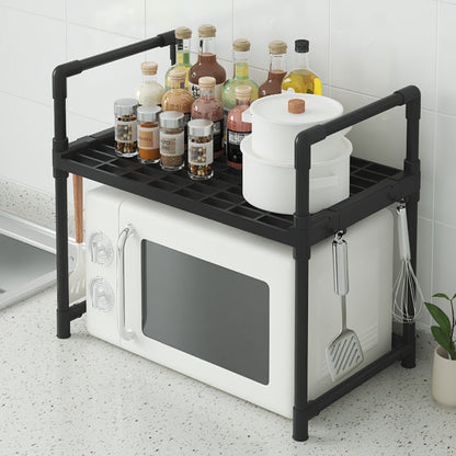 Etajeră pentru Cuptor cu Microunde, Raft Organizator Bucătărie 2 Niveluri, Plastic Rezistent, 49 x 48 x 26 cm, Negru