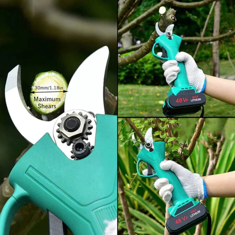 Foarfecă Electrică de Grădină 48V cu 2 Acumulatori – Lamă Robustă și Geantă de Transport Inclusă