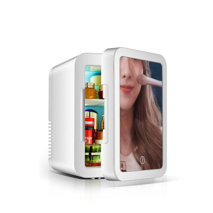 Mini Frigider pentru Cosmetice 4L cu Oglindă și LED, Funcție Răcire și Încălzire, Portabil 220V, Organizare Produse Beauty și Skincare, Alb / Roz
