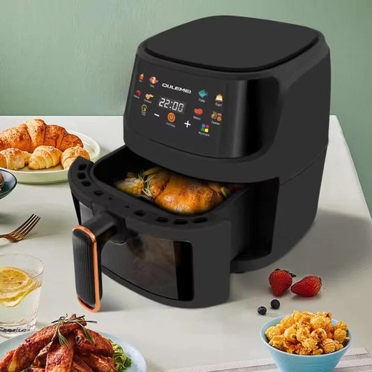 Friteuză cu Aer Cald 8L 2400W SILVER LOVE – Air Fryer Digital cu Coș Transparent și Afișaj LED, Gătire Rapidă fără Ulei