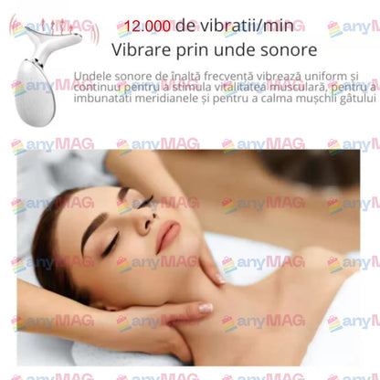 Dispozitiv antirid și lifting pentru gât, Stimulare EMS, Funcție de încălzire, Masaj, Vibratii, 3 moduri de culoare