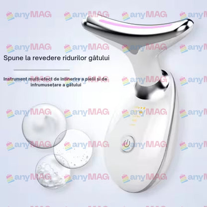 Dispozitiv antirid și lifting pentru gât, Stimulare EMS, Funcție de încălzire, Masaj, Vibratii, 3 moduri de culoare