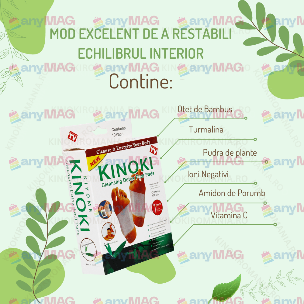 Set 60 Plasturi Kinoki Detoxifianti, 6 Cutii Kinoki Original, Cu Turmalina, Vit C, E, Uleiuri Esentiale - anyMAG.ro