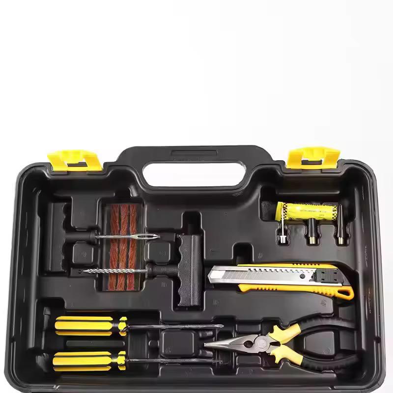 Compresor auto portabil 2 cilindri, pompă aer pentru anvelope + kit reparare pană auto