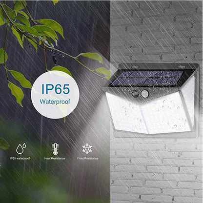 Lampă solară LED exterior 100 LED-uri, senzor de mișcare PIR, 3 moduri iluminare, IP65 waterproof, montaj perete, iluminare curte și grădină