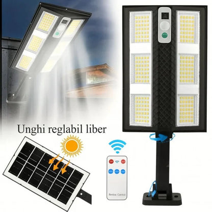 Lampă Solară Stradală LED Exterior 50W – 230 LED Next Gen, Senzor Mișcare, Telecomandă, IP66, Iluminat Inteligent