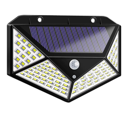 Lampă solară LED exterior 100 LED-uri, senzor de mișcare PIR, 3 moduri iluminare, IP65 waterproof, montaj perete, iluminare curte și grădină