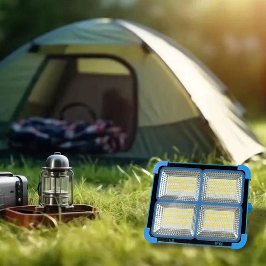 Lampă LED Solară Reîncărcabilă Portabilă 100W, Impermeabilă, cu Panou Detașabil și Power Bank – Ideală pentru Camping, Pescuit și Situații de Urgență
