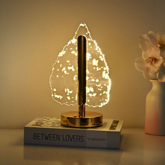 Lampă Decorativă LED în Formă de Frunză, Touch Dimabil, Reîncărcabilă USB, Bază Aurie Elegantă – 3 Culori de Lumină, Lumină Ambientală pentru Dormitor și Living