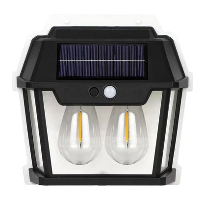 Lampă solară de perete vintage cu 2 LED-uri, senzor de mișcare 8m, 3 moduri iluminare, IP65 waterproof, exterior, fără fir, negru
