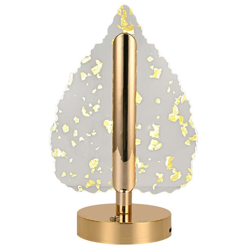 Lampă LED Decorativă în Formă de Frunză, Touch Dimabil, Reîncărcabilă USB, Bază Aurie Premium – 3 Culori de Lumină, Iluminare Ambientală Elegantă