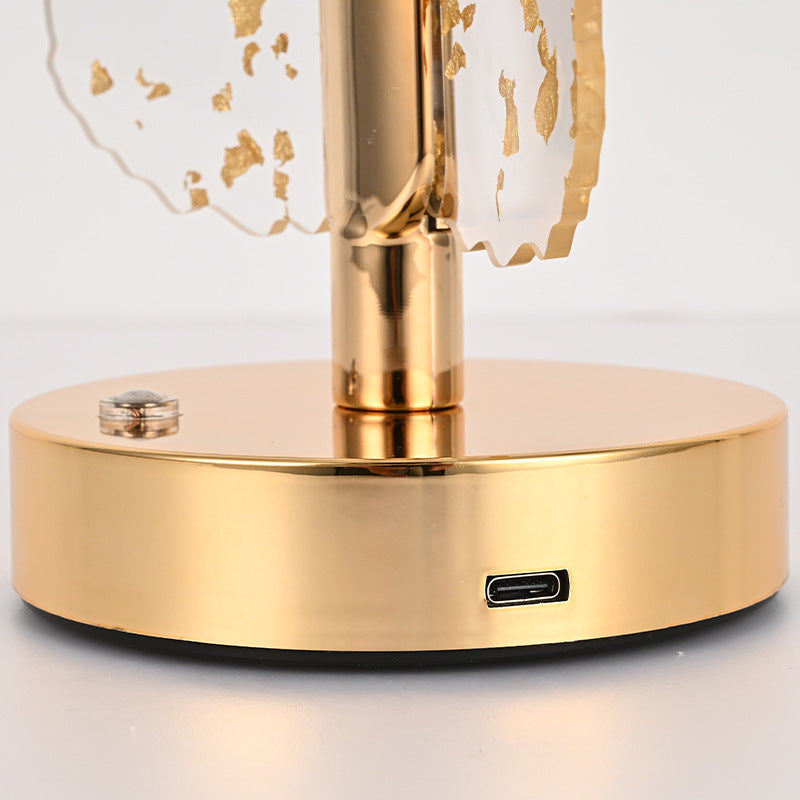 Lampă LED Decorativă în Formă de Frunză, Touch Dimabil, Reîncărcabilă USB, Bază Aurie Premium – 3 Culori de Lumină, Iluminare Ambientală Elegantă