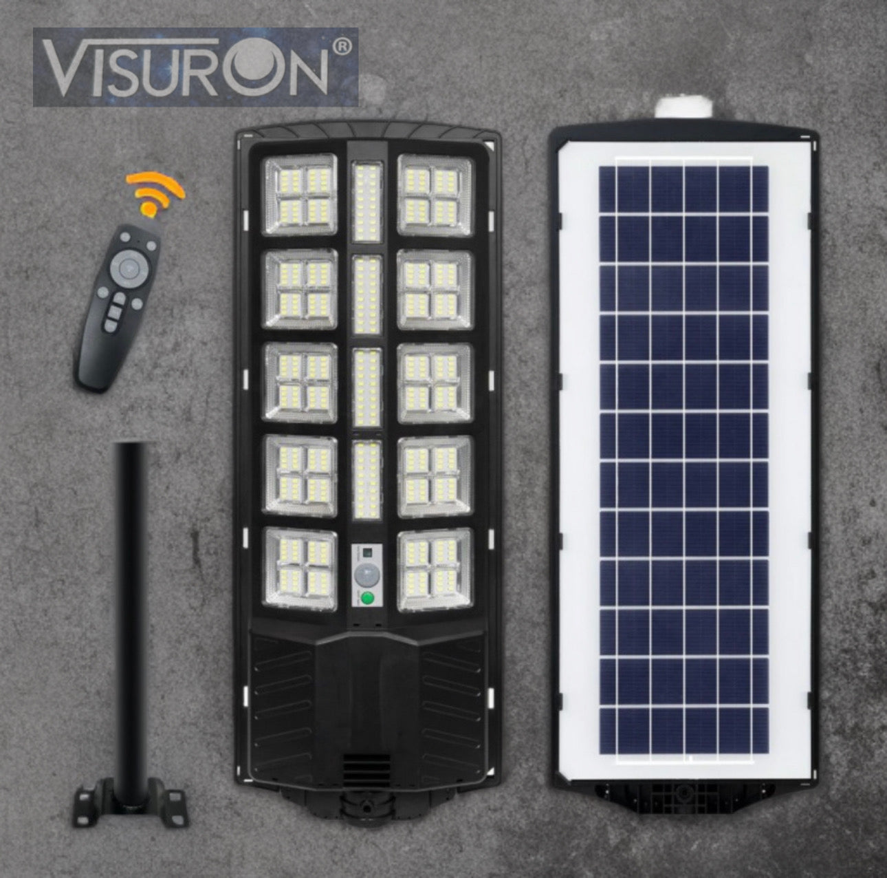 Lampă Stradală Solară Visuron cu Telecomandă, Iluminare Intensă în 3 Trepte, Unghi 180°, LED Eficient, Rezistență la Apă IP65