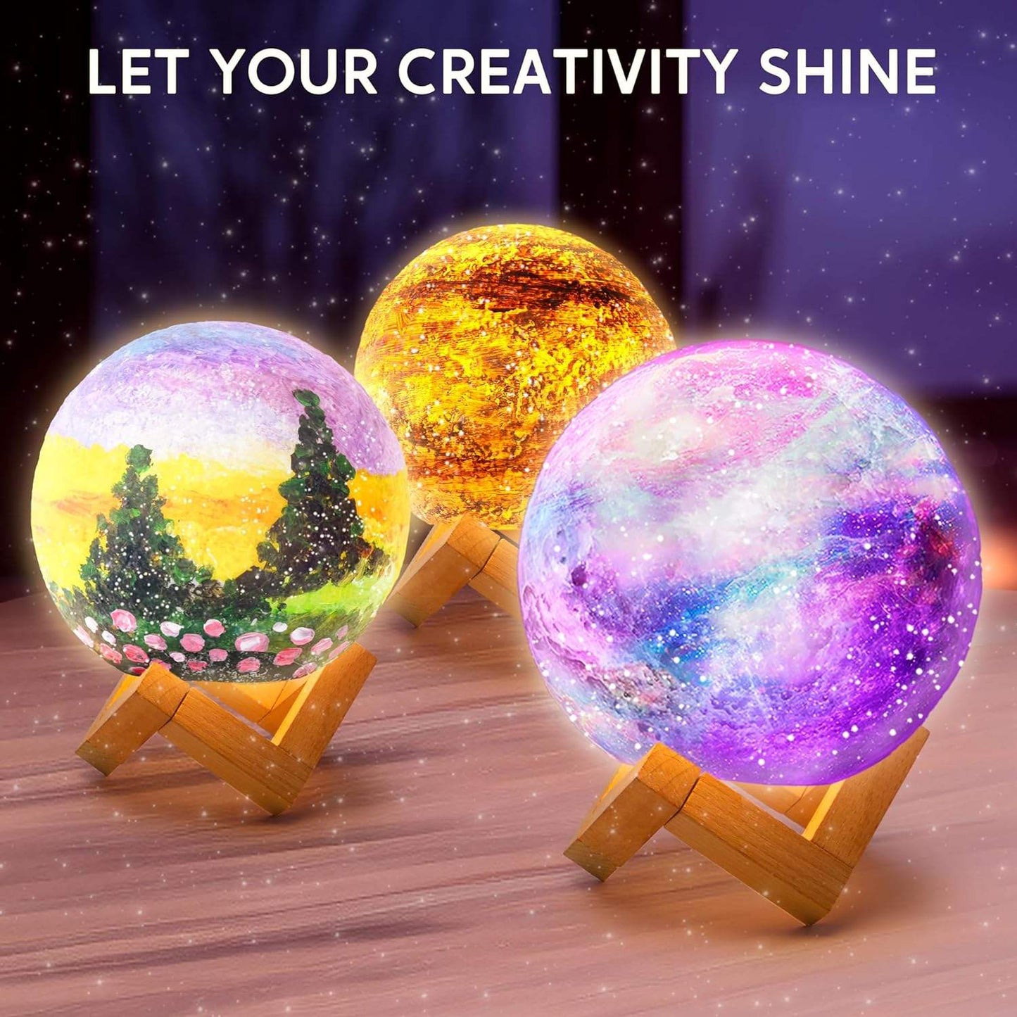 Kit Creativ 3D Luna de Pictat cu LED, Lampă de Noapte DIY pentru Copii, Set Pictură Artistică cu Vopsele și Pensule