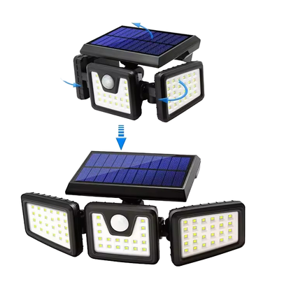 Proiector Solar LED Exterior cu 3 Capete, Senzor de Miscare 270°, 74 LED-uri, Iluminat Puternic pentru Curte si Gradina, Lampă Solară de Perete cu