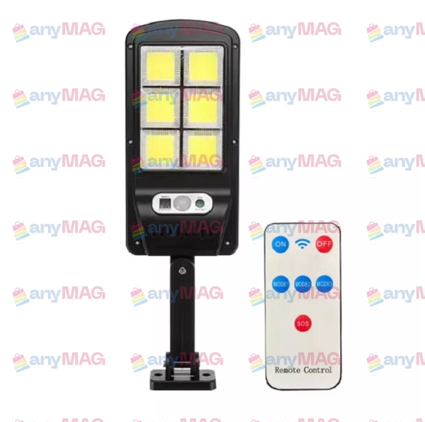 Set 4 Lămpi Solare Stradale 120 LED cu Senzor de Mișcare, Telecomandă, Brat de Montare și Panou Solar Incorporat – 3 Moduri de Iluminare, Negru