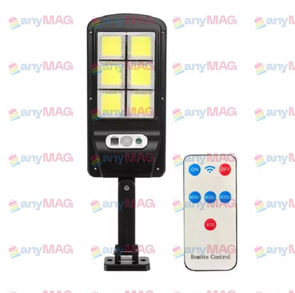 Set 2 Lămpi Solare Stradale 120 LED cu Senzor de Mișcare, Telecomandă și Brat de Montare – 3 Moduri de Iluminare, IP65, Negru