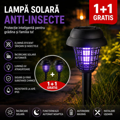 Lampă Solară Anti-Țânțari 1+1 – LED UV, 2 Moduri, Iluminare Automată
