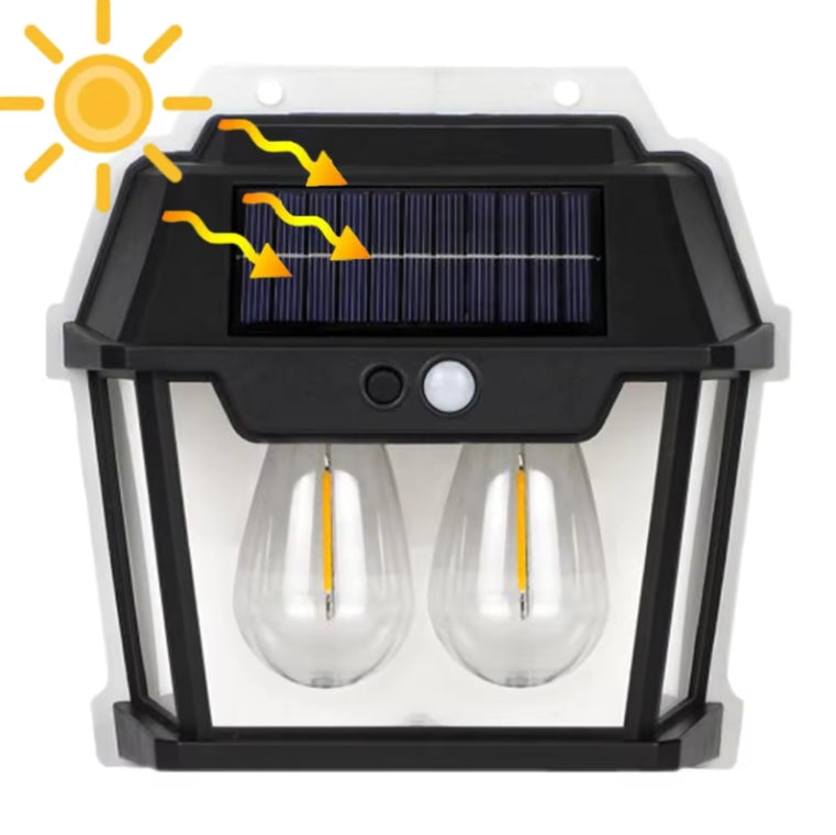 Lampă solară de perete vintage cu 2 LED-uri, senzor de mișcare 8m, 3 moduri iluminare, IP65 waterproof, exterior, fără fir, negru