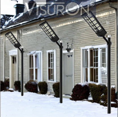 Lampă Stradală Solară Visuron cu Telecomandă, Iluminare Intensă în 3 Trepte, Unghi 180°, LED Eficient, Rezistență la Apă IP65